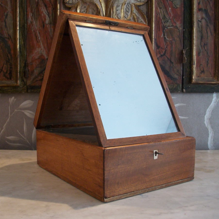 Georgian Mahogany Campaign Box with Shaving Mirror Mirror